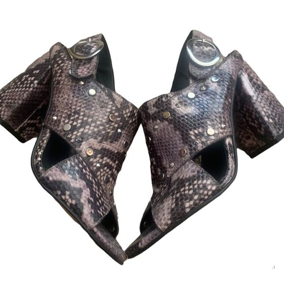 TopShop Brown Embellished Snakeskin Print Block Heel Sandals Size 38 - Picture 2 of 14